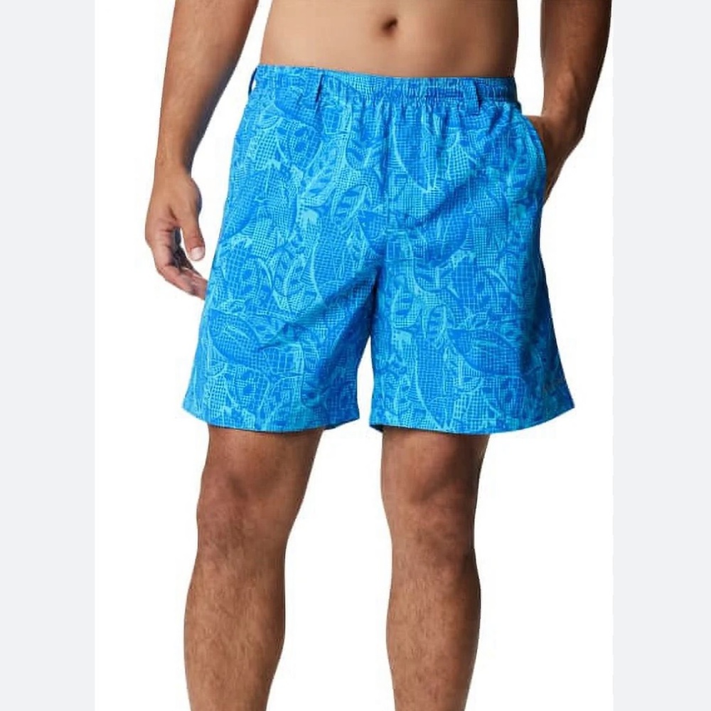 Columbia blue leaf print men's swim trunks